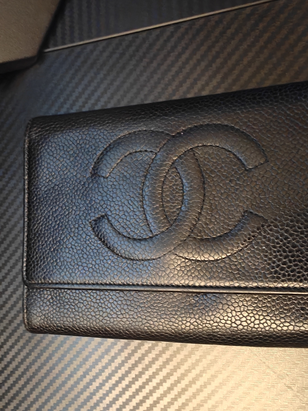 CHANEL Black Quilted Caviar Leather Wallet